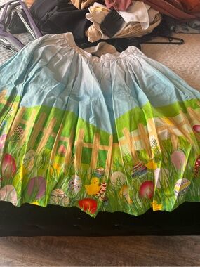 Unique Vintage Blue & Green Easter Egg Print Circle Skirt